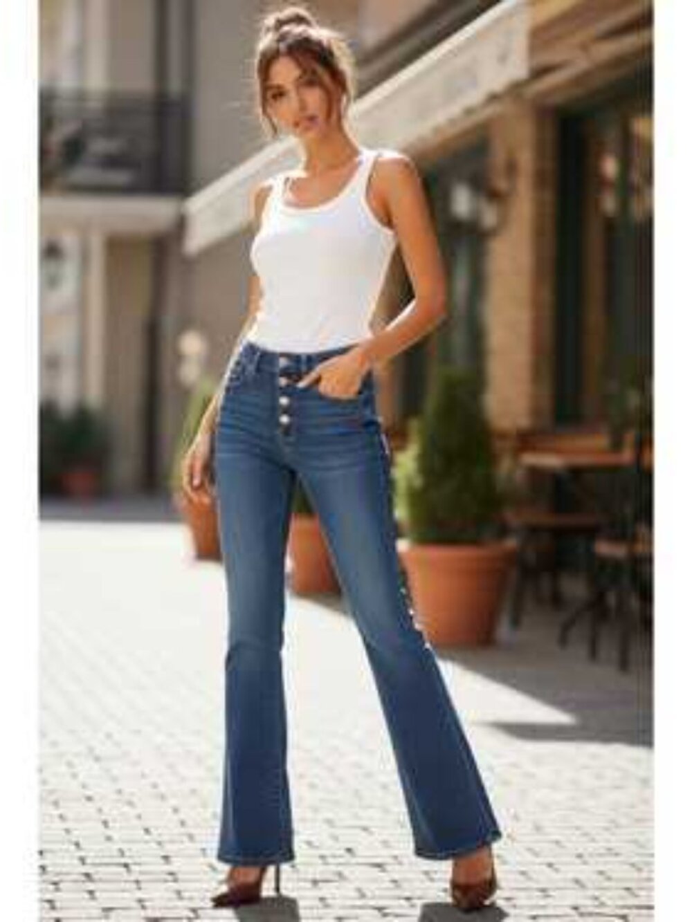 PISTOLA Dana High Rise Classic Flare Jeans exposed button fly 28